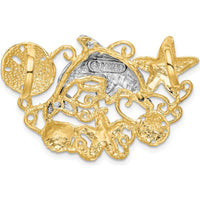 14K Two-Tone Dolphin and Starfish Pendant with Textured Design - Fits up to 6mm Omega Slide by Oro Pregiato