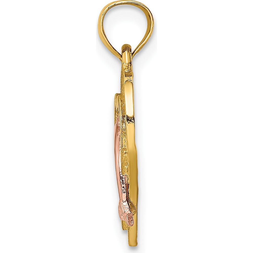 14K Two-Tone Dolphin Heart Pendant with Rhodium Waves by Oro Pregiato