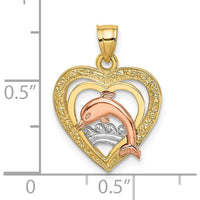 14K Two-Tone Dolphin Heart Pendant with Rhodium Waves by Oro Pregiato