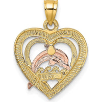 14K Two-Tone Dolphin Heart Pendant with Rhodium Waves by Oro Pregiato