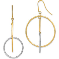 14K Two-Tone Double Circle & Bar Dangle Earrings - Elegant Geometric Design by 0