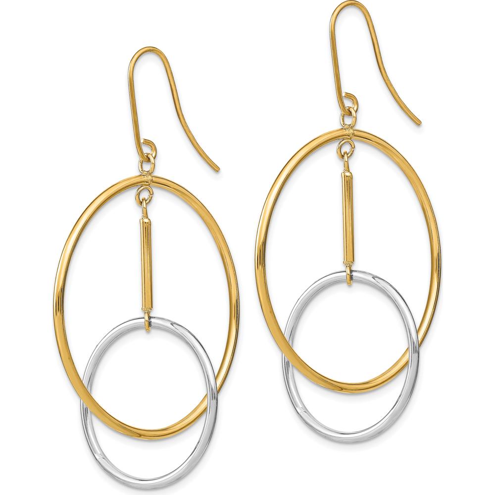 14K Two-Tone Double Circle & Bar Dangle Earrings - Elegant Geometric Design by 0