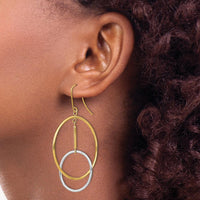 14K Two-Tone Double Circle & Bar Dangle Earrings - Elegant Geometric Design by 0