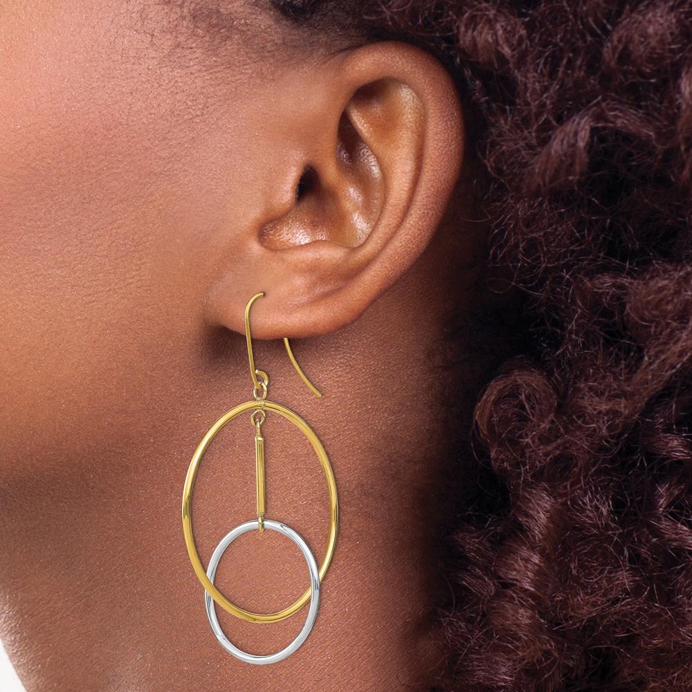 14K Two-Tone Double Circle & Bar Dangle Earrings - Elegant Geometric Design by 0