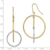 14K Two-Tone Double Circle & Bar Dangle Earrings - Elegant Geometric Design by 0