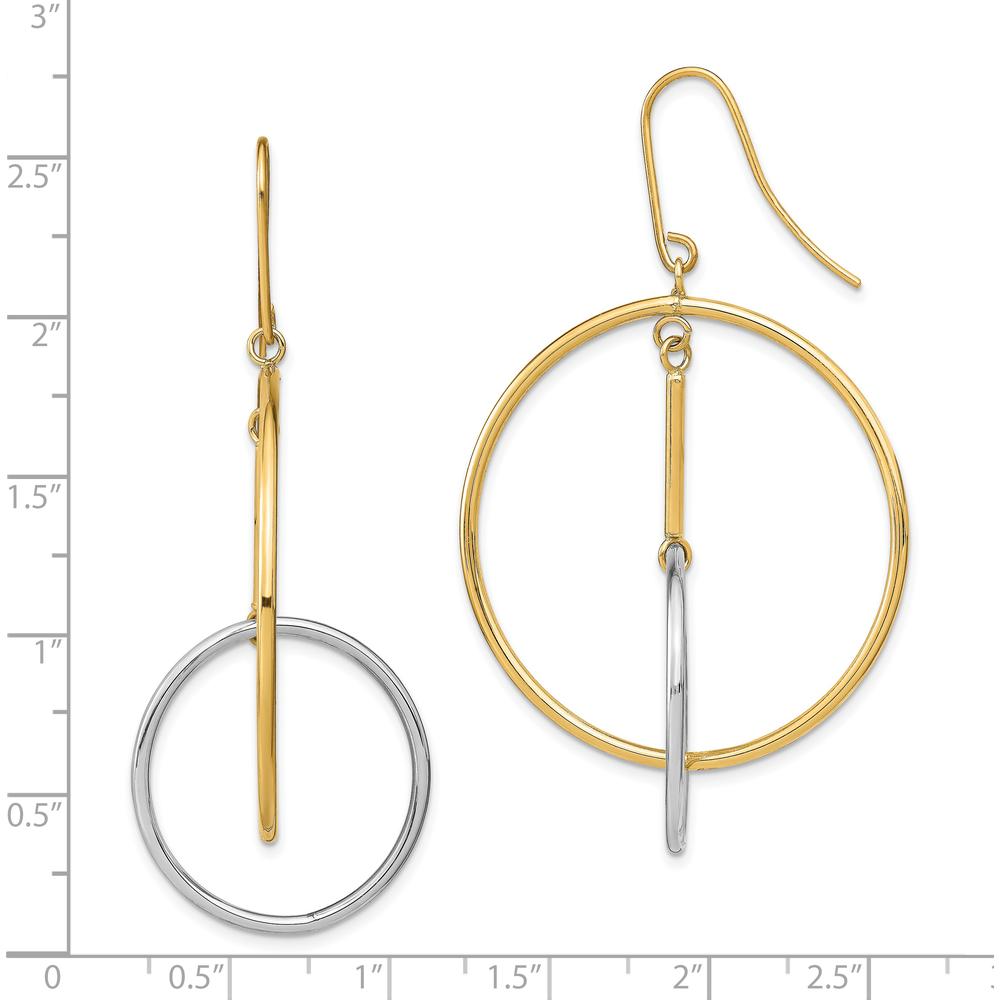 14K Two-Tone Double Circle & Bar Dangle Earrings - Elegant Geometric Design by 0