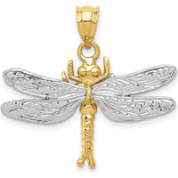 14K Two-Tone Dragonfly Pendant in Yellow and White Gold by Oro Pregiato