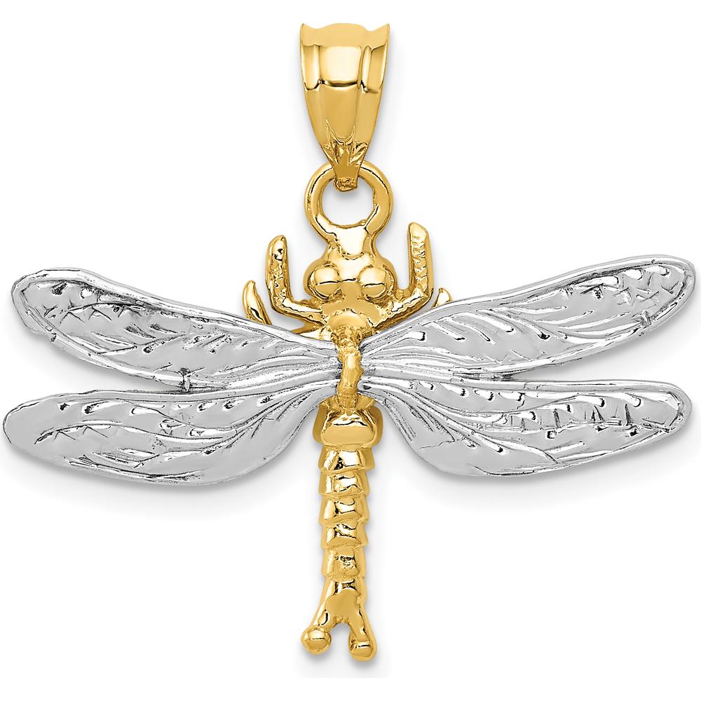 14K Two-Tone Dragonfly Pendant in Yellow and White Gold by Oro Pregiato