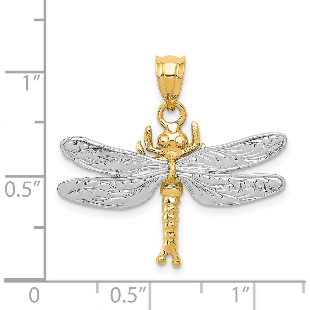 14K Two-Tone Dragonfly Pendant in Yellow and White Gold by Oro Pregiato