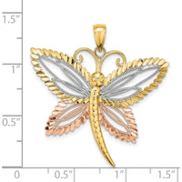 14K Two-Tone Dragonfly Pendant with Diamond-Cut Wings and Rhodium Accents - Polished Finish by Oro Pregiato