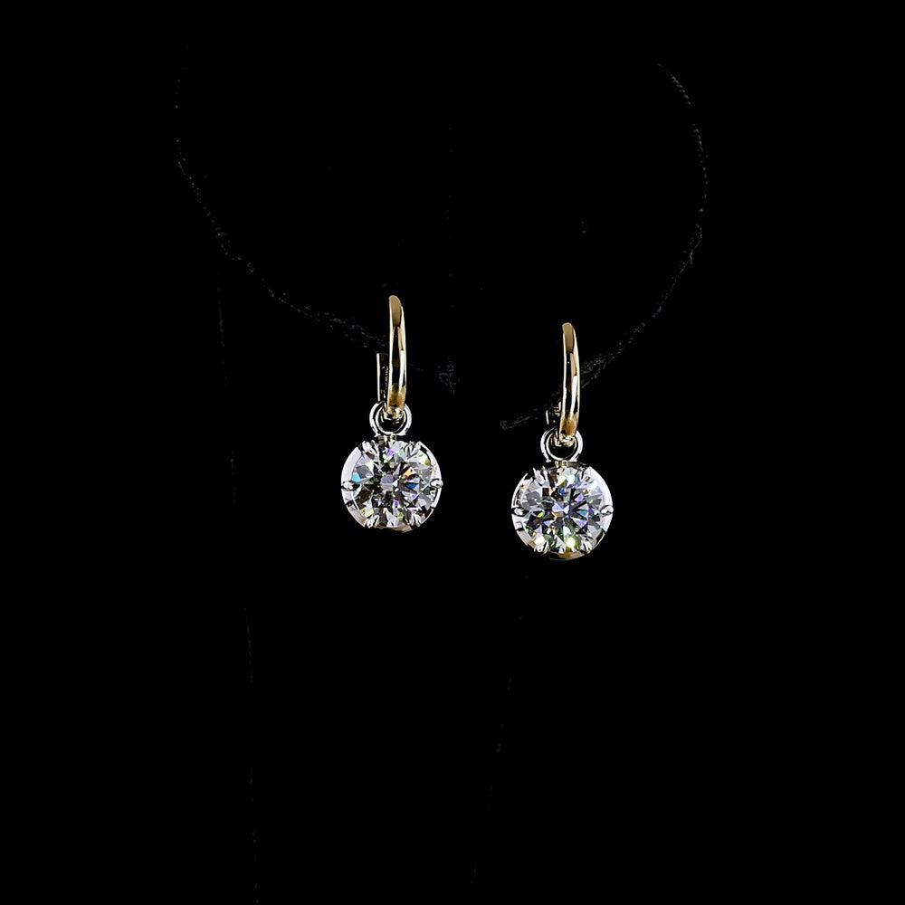 14K Two Tone Drop Earrings with Bezel-Prong Set Brilliant Round Lab Diamonds - 3.06 Carat Total Weight (E-F Color, VVS2 Clarity) - Covaloro Fine Jewelry