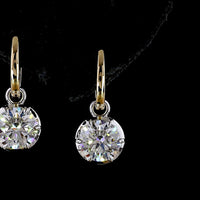 14K Two Tone Drop Earrings with Bezel-Prong Set Brilliant Round Lab Diamonds - 3.06 Carat Total Weight (E-F Color, VVS2 Clarity) - Covaloro Fine Jewelry