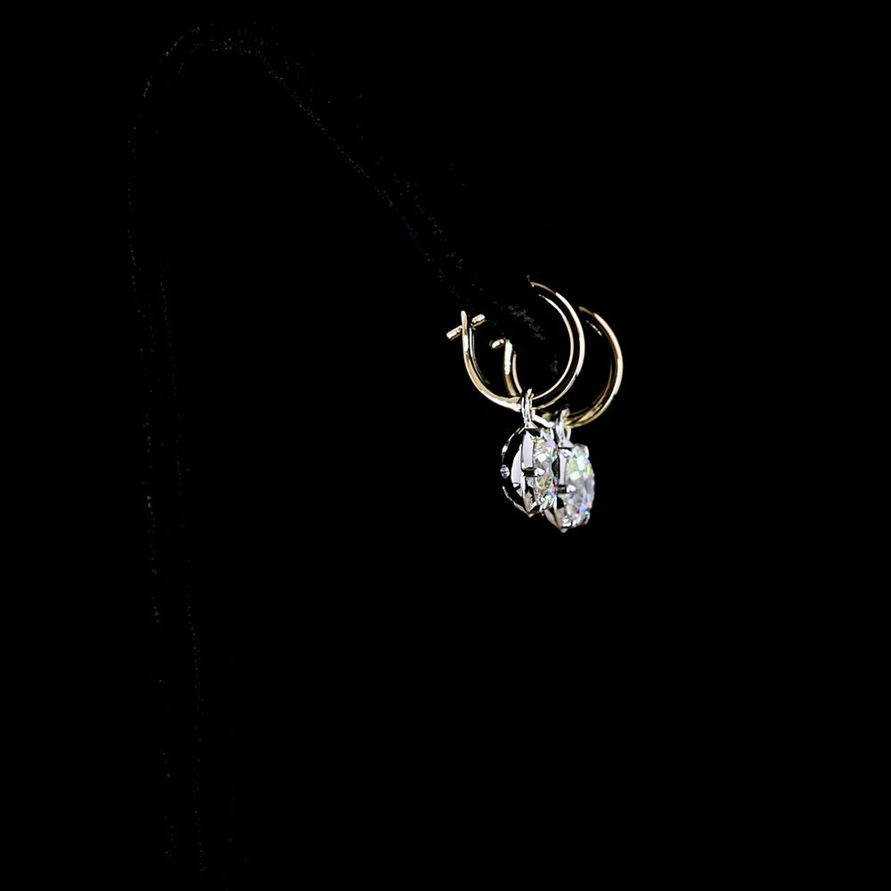 14K Two Tone Drop Earrings with Bezel-Prong Set Brilliant Round Lab Diamonds - 3.06 Carat Total Weight (E-F Color, VVS2 Clarity) - Covaloro Fine Jewelry