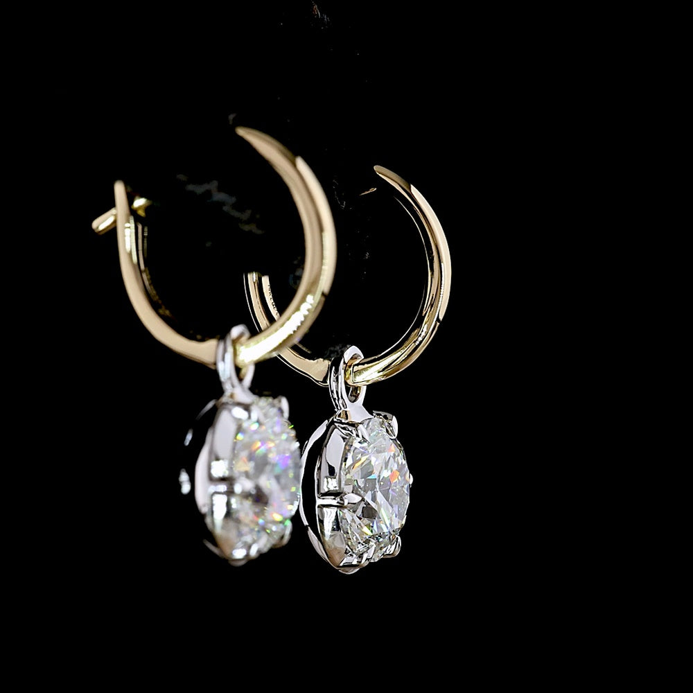 14K Two Tone Drop Earrings with Bezel-Prong Set Brilliant Round Lab Diamonds - 3.06 Carat Total Weight (E-F Color, VVS2 Clarity) - Covaloro Fine Jewelry