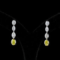 14K Two Tone Drop Earrings with Marquise Cut E VS White Diamonds and Oval Cut Fancy Vivid Yellow Lab Diamonds - 3.55 Carat Total Weight - Covaloro Fine Jewelry