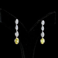 14K Two Tone Drop Earrings with Marquise Cut E VS White Diamonds and Oval Cut Fancy Vivid Yellow Lab Diamonds - 3.55 Carat Total Weight - Covaloro Fine Jewelry