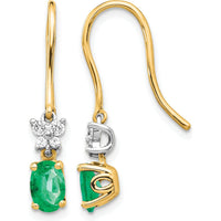 14K Two-Tone Drop Earrings with Oval Emerald and Round Diamond Accents - 0.46 Carat Total Gem Weight by Monteluci Fine Jewelry