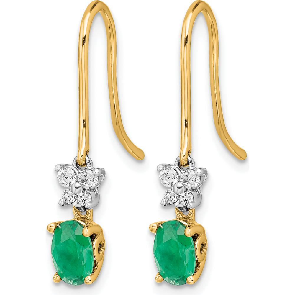 14K Two-Tone Drop Earrings with Oval Emerald and Round Diamond Accents - 0.46 Carat Total Gem Weight by Monteluci Fine Jewelry