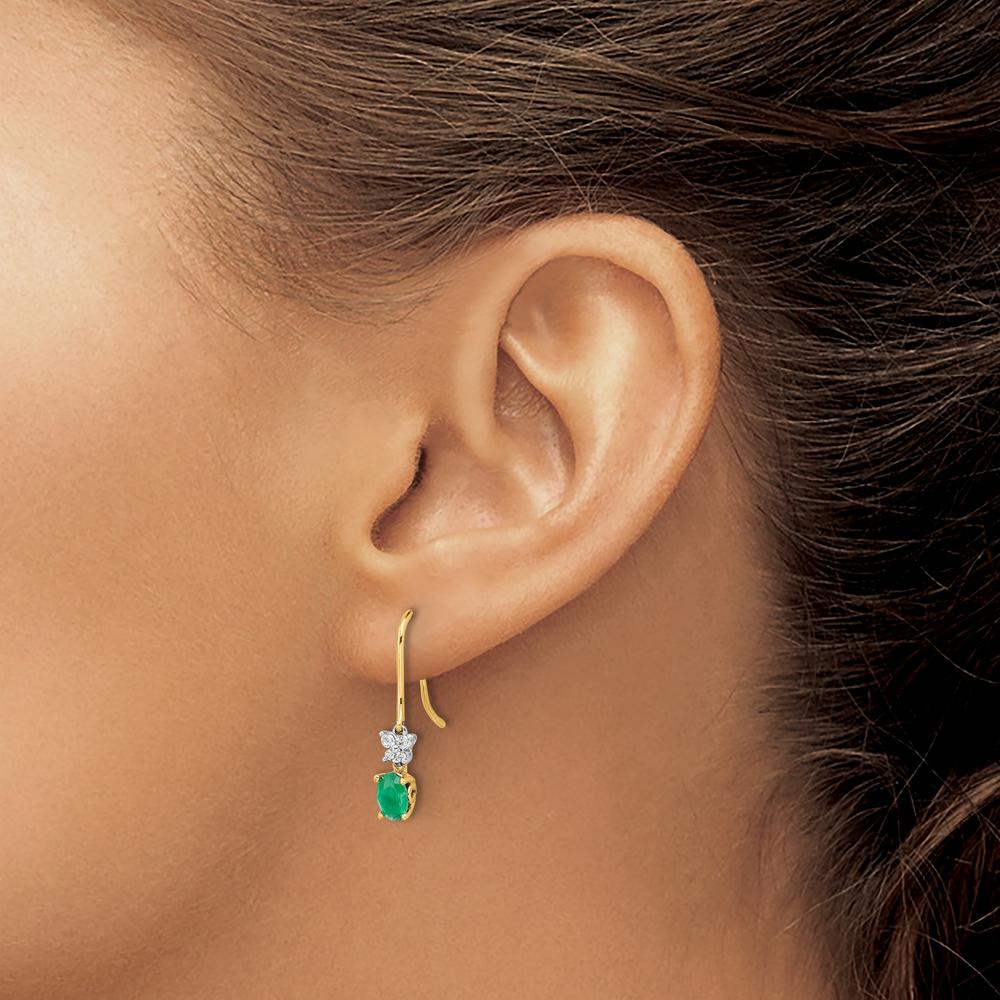 14K Two-Tone Drop Earrings with Oval Emerald and Round Diamond Accents - 0.46 Carat Total Gem Weight by Monteluci Fine Jewelry