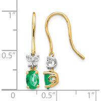 14K Two-Tone Drop Earrings with Oval Emerald and Round Diamond Accents - 0.46 Carat Total Gem Weight by Monteluci Fine Jewelry