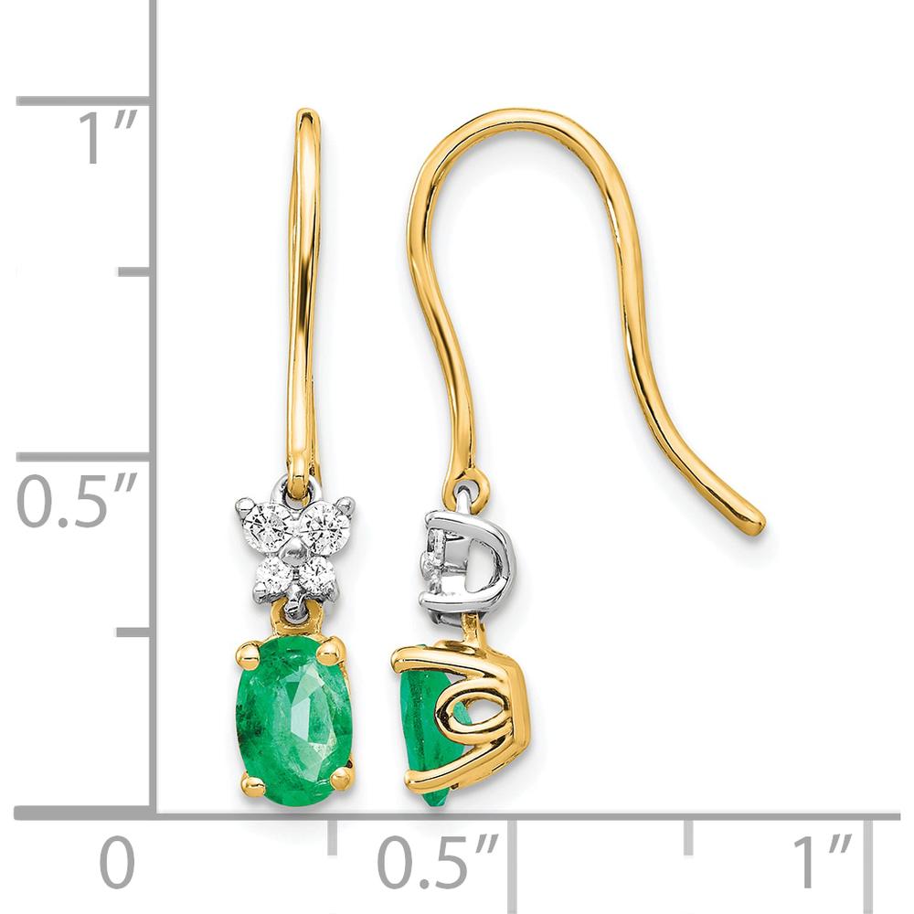14K Two-Tone Drop Earrings with Oval Emerald and Round Diamond Accents - 0.46 Carat Total Gem Weight by Monteluci Fine Jewelry