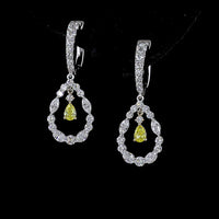 14K Two Tone Drop Earrings with Pear Shape Fancy Vivid Yellow Lab Diamonds and Mixed Marquise & Oval Clear Diamonds - 2.06 Total Carat Weight - Covaloro Fine Jewelry