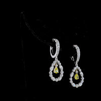 14K Two Tone Drop Earrings with Pear Shape Fancy Vivid Yellow Lab Diamonds and Mixed Marquise & Oval Clear Diamonds - 2.06 Total Carat Weight - Covaloro Fine Jewelry