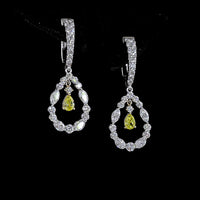 14K Two Tone Drop Earrings with Pear Shape Fancy Vivid Yellow Lab Diamonds and Mixed Marquise & Oval Clear Diamonds - 2.06 Total Carat Weight - Covaloro Fine Jewelry