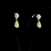 14K Two Tone Drop Earrings with Round Brilliant E VS1 and Pear Cut Fancy Vivid Yellow Lab Diamonds - 5.17 Carats Total Diamond Weight - Covaloro Fine Jewelry