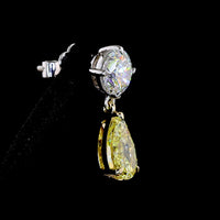 14K Two Tone Drop Earrings with Round Brilliant E VS1 and Pear Cut Fancy Vivid Yellow Lab Diamonds - 5.17 Carats Total Diamond Weight - Covaloro Fine Jewelry