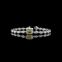 14K Two Tone East-West Tennis Bracelet with 1.55 Carats Fancy Vivid Yellow Emerald Cut Lab Diamond and 4.54 Carats Marquise Diamonds - 6.09 Carats Total Diamond Weight - Covaloro Fine Jewelry