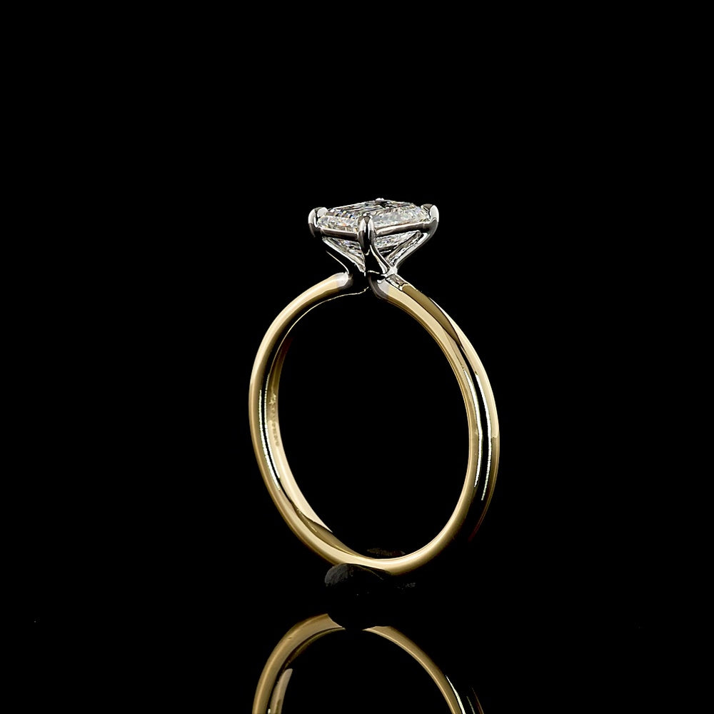 14K Two Tone Emerald Cut Lab Diamond Solitaire Ring - 1.08 Carat D VS1 IGI Certified - Covaloro Fine Jewelry