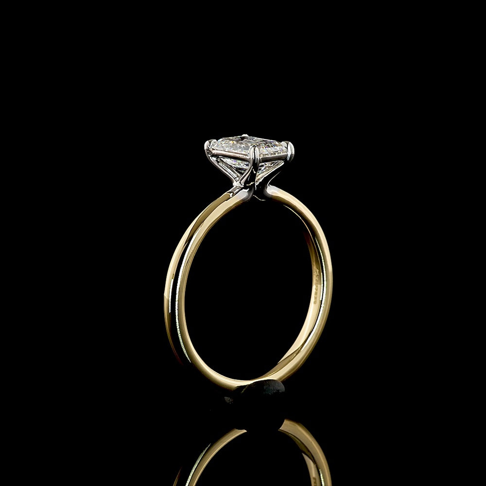 14K Two Tone Emerald Cut Lab Diamond Solitaire Ring - 1.08 Carat D VS1 IGI Certified - Covaloro Fine Jewelry