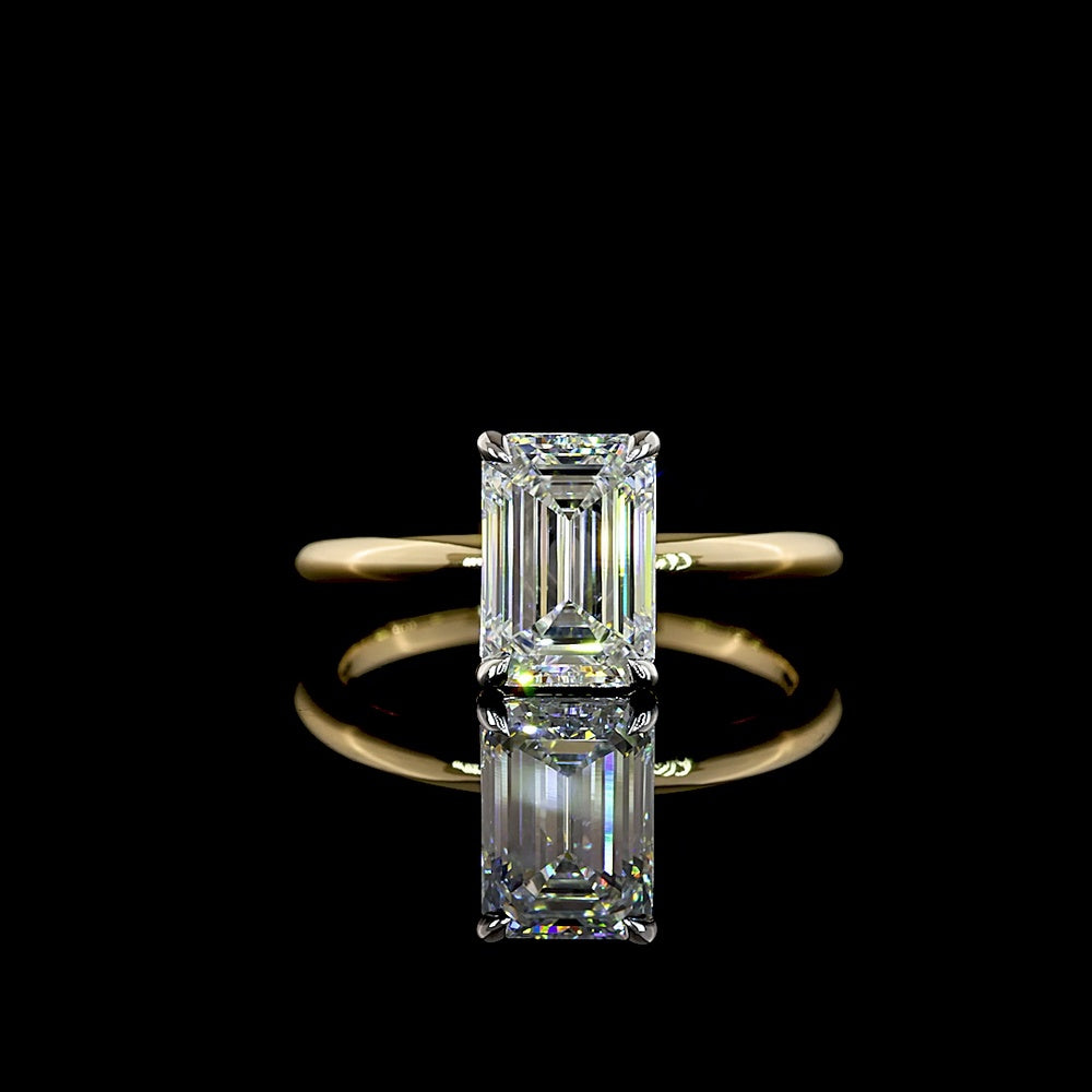 14K Two Tone Emerald Cut Lab Diamond Solitaire Ring - 2.12 Carat E-F VVS2 IGI Certified - Covaloro Fine Jewelry
