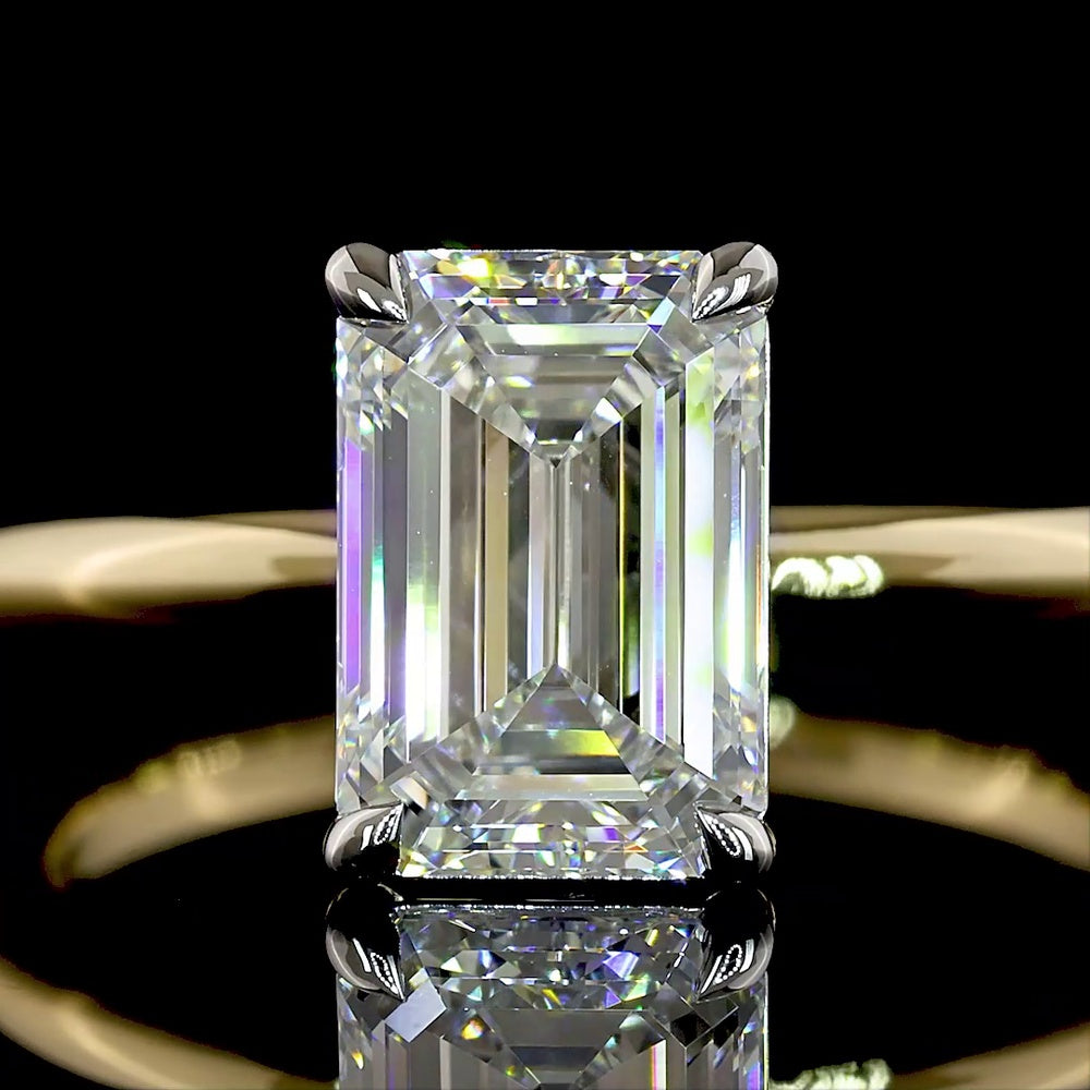 14K Two Tone Emerald Cut Lab Diamond Solitaire Ring - 2.12 Carat E-F VVS2 IGI Certified - Covaloro Fine Jewelry