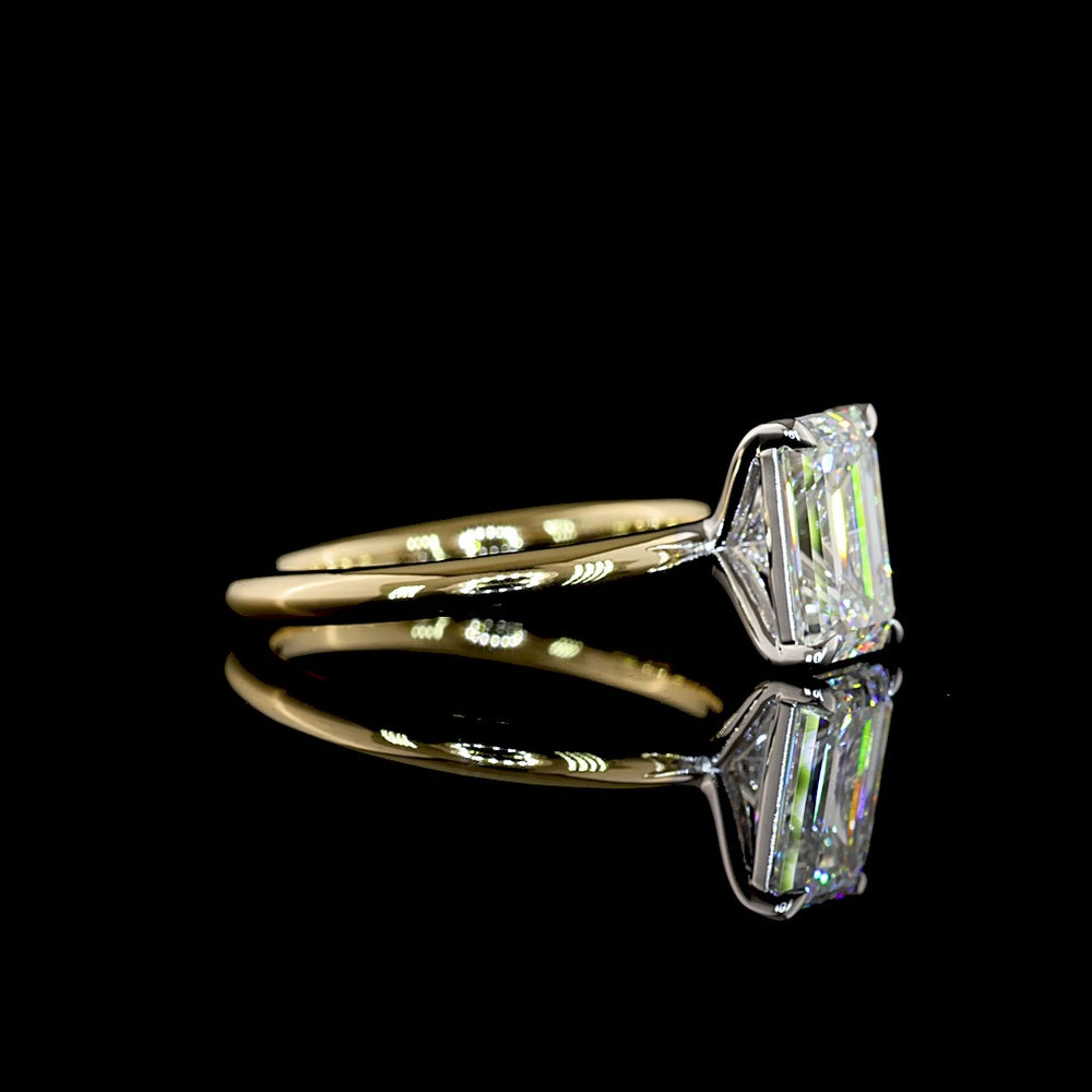 14K Two Tone Emerald Cut Lab Diamond Solitaire Ring - 2.12 Carat E-F VVS2 IGI Certified - Covaloro Fine Jewelry