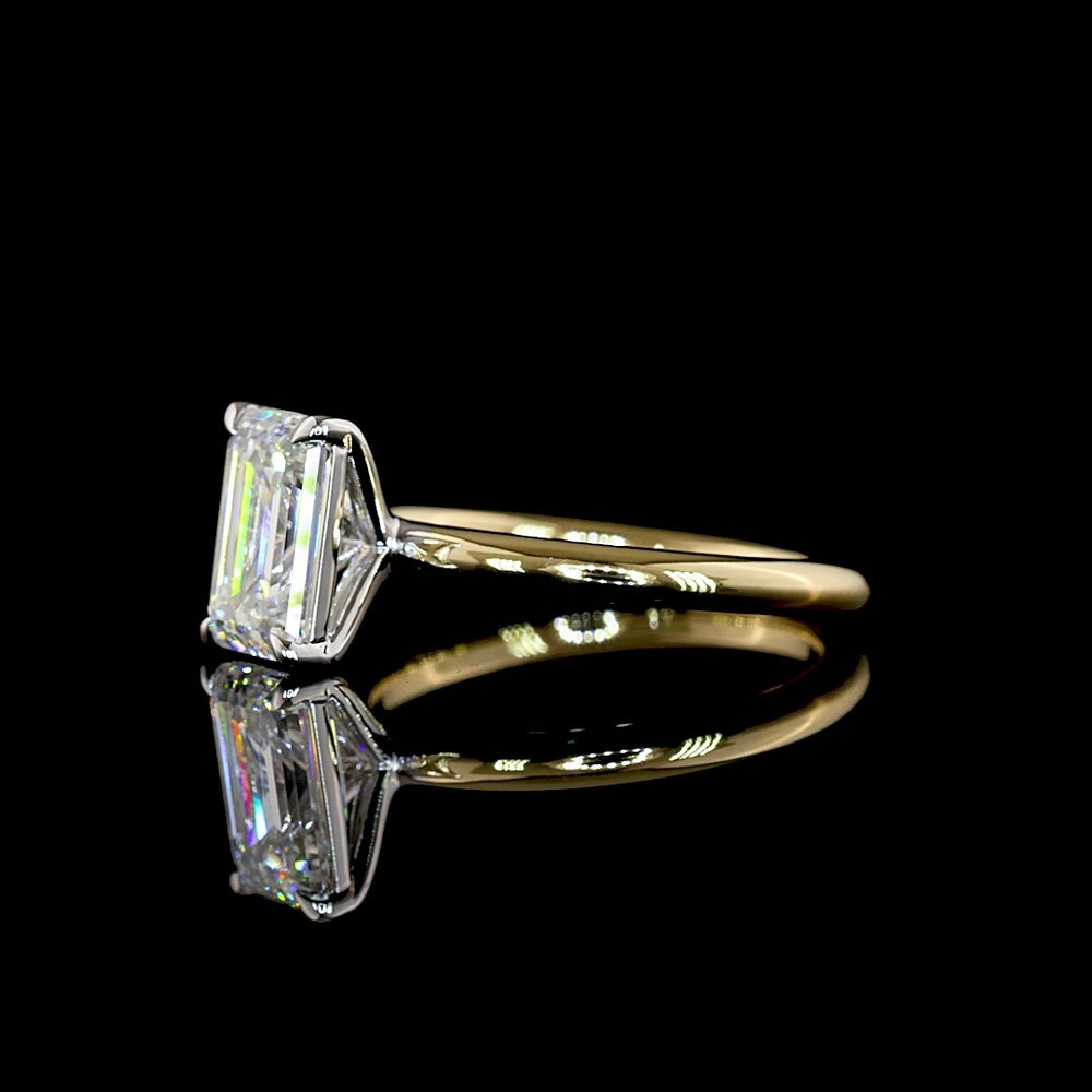 14K Two Tone Emerald Cut Lab Diamond Solitaire Ring - 2.12 Carat E-F VVS2 IGI Certified - Covaloro Fine Jewelry
