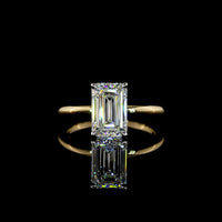 14K Two Tone Emerald Cut Lab Diamond Solitaire Ring - 2.74 Carat E VVS2 IGI Certified North-South Prong Set - Covaloro Fine Jewelry