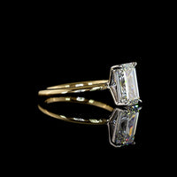 14K Two Tone Emerald Cut Lab Diamond Solitaire Ring - 2.74 Carat E VVS2 IGI Certified North-South Prong Set - Covaloro Fine Jewelry