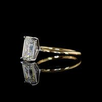 14K Two Tone Emerald Cut Lab Diamond Solitaire Ring - 2.74 Carat E VVS2 IGI Certified North-South Prong Set - Covaloro Fine Jewelry