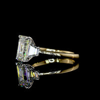 14K Two Tone Emerald Cut Lab Diamond Three Stone Ring with Trapezoid Side Stones - 2.77 Carat Total Weight (IGI Certified) - Covaloro Fine Jewelry