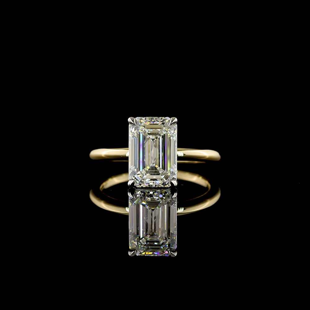 14K Two Tone Emerald Cut Lab Grown Diamond Solitaire Engagement Ring ...