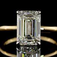 14K Two Tone Emerald Cut Lab Grown Diamond Solitaire Engagement Ring - 3.28 Carats Total Diamond Weight, E VVS2, IGI Certified - Covaloro Fine Jewelry