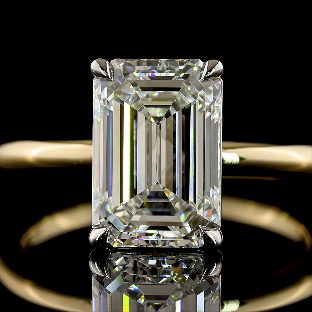 14K Two Tone Emerald Cut Lab Grown Diamond Solitaire Engagement Ring - 3.28 Carats Total Diamond Weight, E VVS2, IGI Certified - Covaloro Fine Jewelry