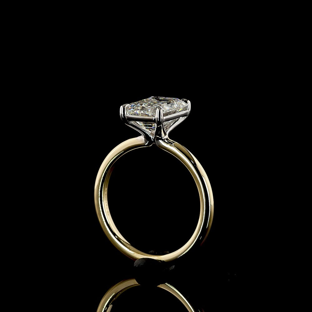 14K Two Tone Emerald Cut Lab Grown Diamond Solitaire Engagement Ring ...