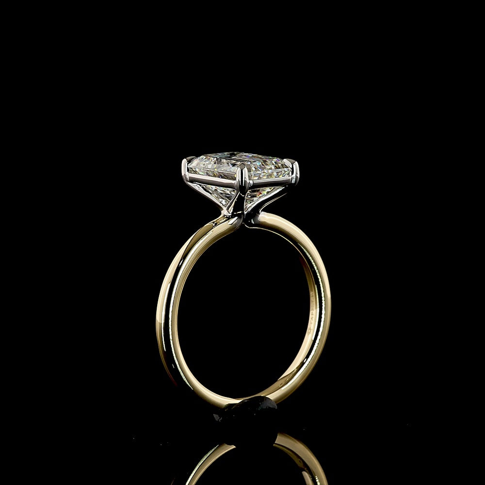14K Two Tone Emerald Cut Lab Grown Diamond Solitaire Engagement Ring - 3.28 Carats Total Diamond Weight, E VVS2, IGI Certified - Covaloro Fine Jewelry