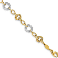 14K Two-Tone Fancy Circles Cable Link Bracelet - 7.5" Length by 0
