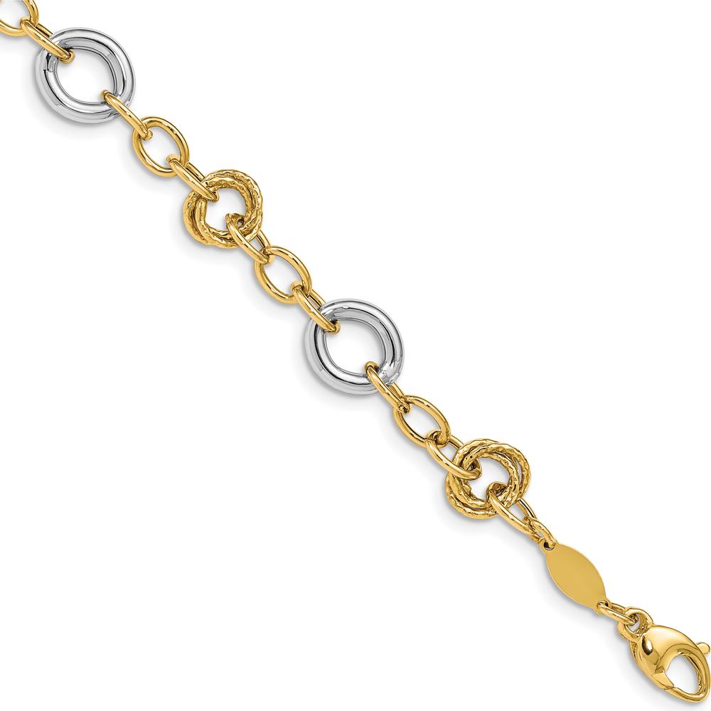 14K Two-Tone Fancy Circles Cable Link Bracelet - 7.5" Length by 0