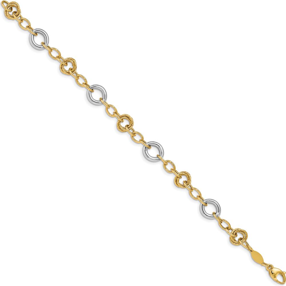 14K Two-Tone Fancy Circles Cable Link Bracelet - 7.5" Length by 0
