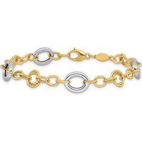 14K Two-Tone Fancy Circles Cable Link Bracelet - 7.5" Length by 0